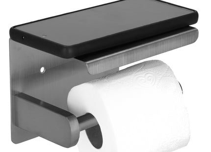 WC Rolhouder | Toiletrolhouder Met Plank | Chroom | Zwart/ Grijs