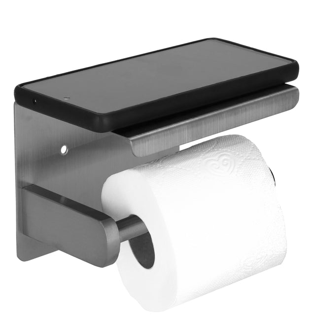 WC Rolhouder | Toiletrolhouder Met Plank | Chroom | Zwart/ Grijs