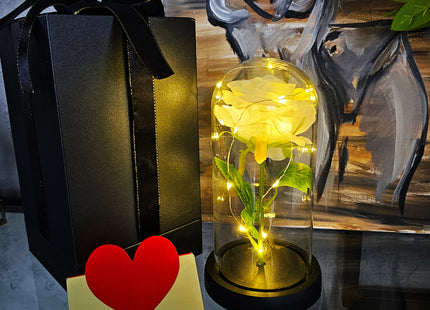 Eeuwige Roos - Geschenkbloem - LED - Decoratie - In Glas - Valentijnsdag - Wit - 21 cm