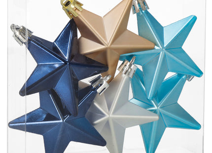 Kerstballen | Sterren | 6 Stuks | Grijs/Marineblauw/Blauw/Roze