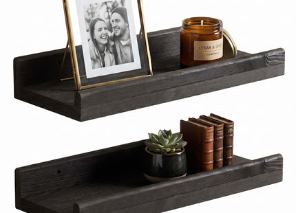 Wandplank - Boekenplank - Ophangbaar - Kruidenplank- Zwart - Grenenhout - 10 Kg - 40 cm - 2 Stuks