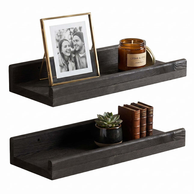 Wandplank - Boekenplank - Ophangbaar - Kruidenplank- Zwart - Grenenhout - 10 Kg - 40 cm - 2 Stuks