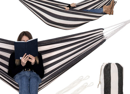 Hangmat | Extra Stevig | Inclusief Opbergtas | Zwart/Wit | 200 x 150 cm
