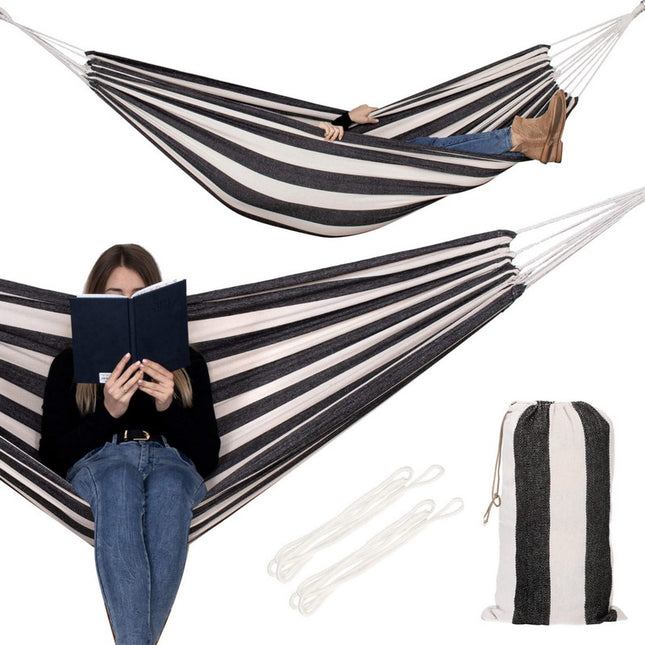 Hangmat | Extra Stevig | Inclusief Opbergtas | Zwart/Wit | 200 x 150 cm