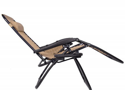 Tuinstoel | Ligstoel | Opvouwbaar | Verstelbaar | Ergonomische Hoofdsteun | Beige/Zwart