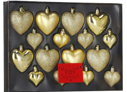Kerstballen | 16 Stuks | 5/6/7 cm | Goud | Hartjes