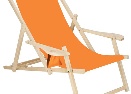 Ligbed | Strandstoel | Ligstoel | Verstelbaar | Armleuningen | Beukenhout | Handgemaakt | Oranje