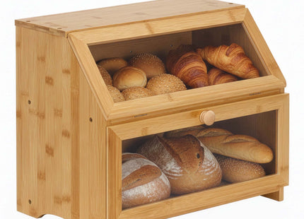Broodtrommel Voor Op Het Aanrecht - Broodmand - Metaal - Bamboe Deksel - Naturel - 25 X 39 X 32 CM