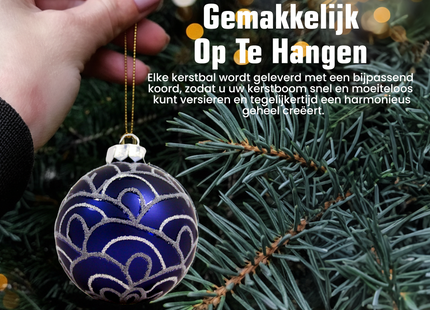 Kerstballen Glas | 4 Stuks | Glas | Donkerblauw | Zilver | Ø 75 mm