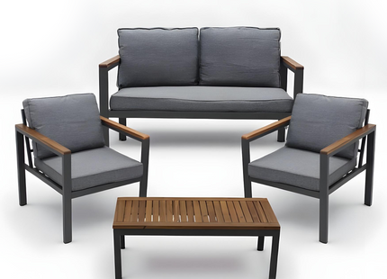 Tuinset - 4 Delig - Stoelen - Bank - Tafel - Bank - Grijs/Bruin
