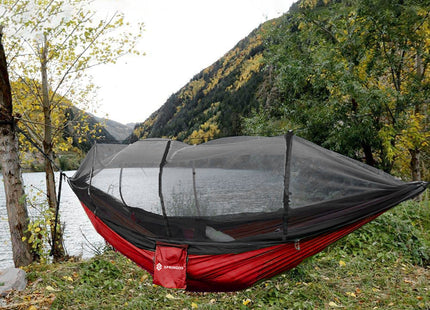 Hangmat - Klamboe - 2 - Persoons - Camping - 250 KG - Rood/ Zwart