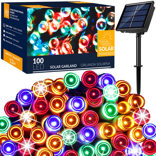 Kerstboomverlichting | met 100 LED Lampjes | 12 M | Multicolor | Zonne-energie | Indoor | Outdoor