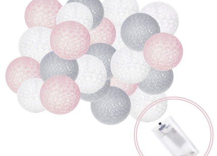 Fairy Lights | 4 m | 20 LED | 20 Bollen | Roze/Grijs