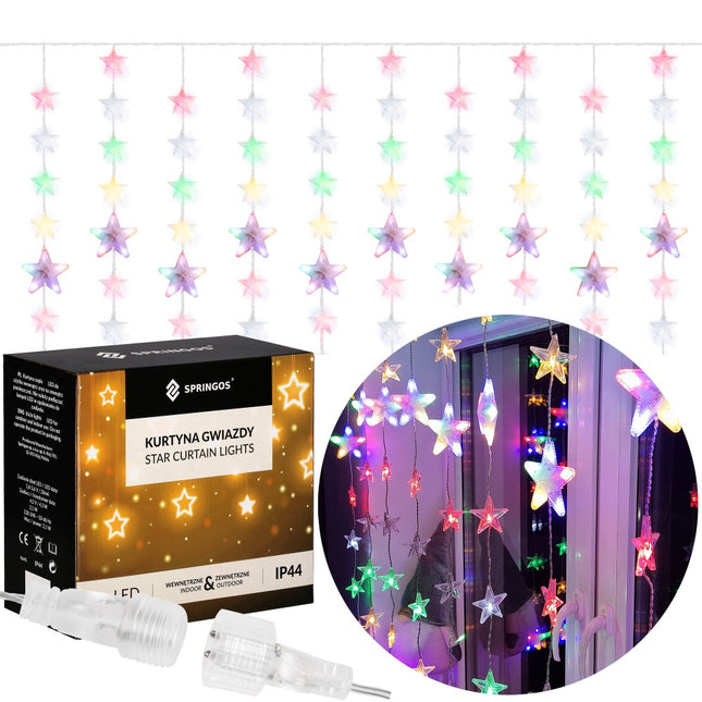 Kerstverlichting Sterrengordijn | Multicolor/Flits Koel Wit | 2 m | 180 Led's