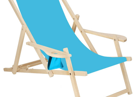 Ligbed | Strandstoel | Ligstoel | Verstelbaar | Armleuningen | Beukenhout | Handgemaakt | Blauw