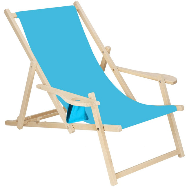 Ligbed | Strandstoel | Ligstoel | Verstelbaar | Armleuningen | Beukenhout | Handgemaakt | Blauw