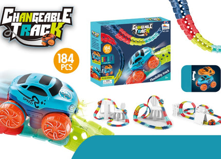Racebaan - LED Verlichte Raceauto - 184 Delen - Multicolor
