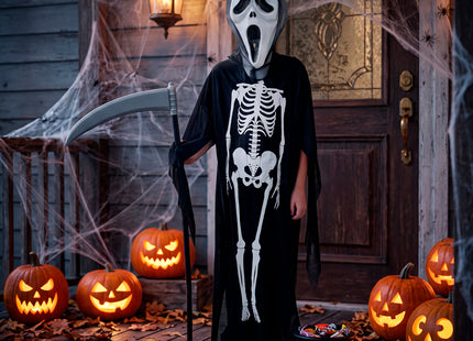 Halloweenkostuum voor kinderen - Doodskostuum met masker - Cape -  Zeis - Grim Reaper