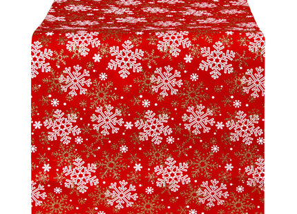 Tafelkleed -Kerst - Sneeuwvlok - Rood - Polyester - 187 x 34 CM