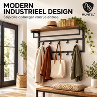 Wandkapstok Bruin Industrieel – Wandkapstok met 10 Haken – Hout en Metaal – 60x30x42 cm