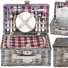 Picknickmand -  Servies - 4 Persoons - Thermisch - Riet - Grijs - 42 x 27 x 20 cm