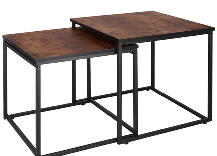 Salontafel | Salontafel Set | Bijzettafel | Vierkant | 2-Delig | Zwart/Donkerbruin