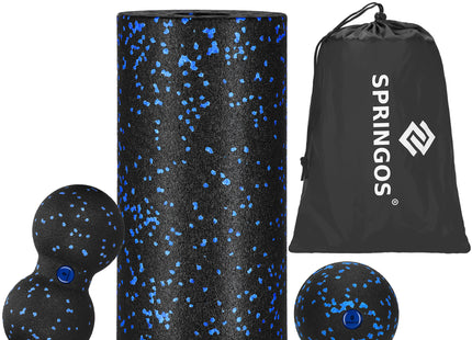 Massageset | Foamroller | Massagebal | Hoes | Blauw/Zwart