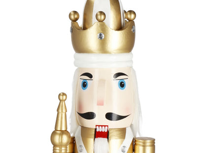 Notenkraker Kerst | Houten Soldaat | Kerstversiering | Goud/Wit | 125 cm