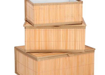 Organizer - Opberger - Gesloten - Badkamer - Cosmetica - Bamboe - Set Van 3 - Ecru