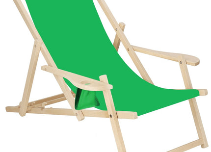 Ligbed | Strandstoel | Ligstoel | Verstelbaar | Armleuningen | Beukenhout | Handgemaakt | Groen