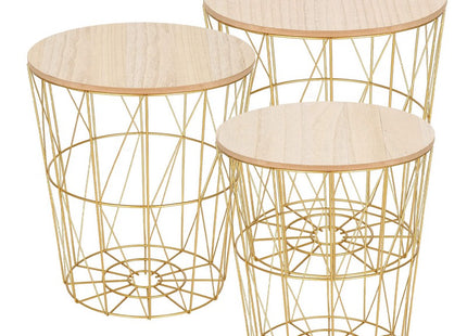 Salontafel | Salontafel Set | Rond | 3-Delig | Goud/Hout