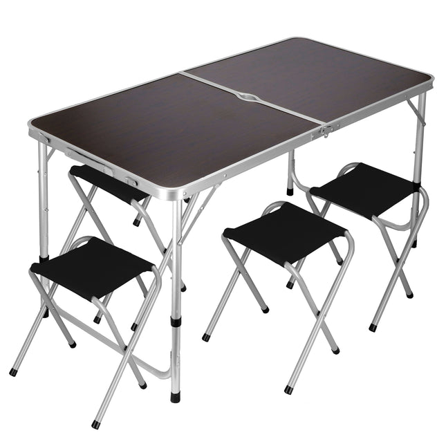 Campingtafel - Inklapbaar - Inclusief Stoelen - donkerbruin/zwart