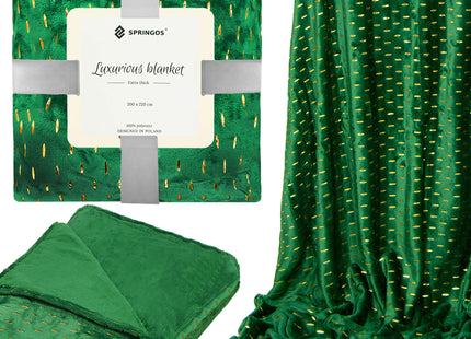 Plaid | Sprei | Deken | 220 x 200 cm | Pluche | Groen/ Goud