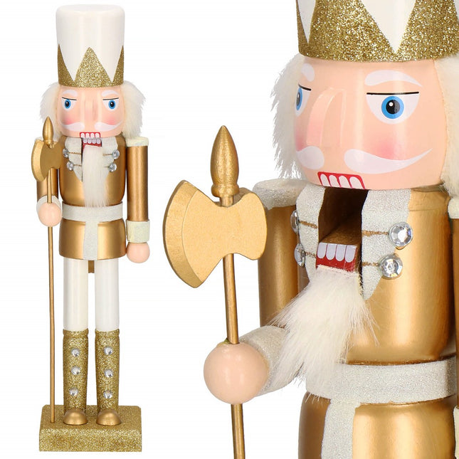 Notenkraker Kerst | 38 cm | Goud/Wit
