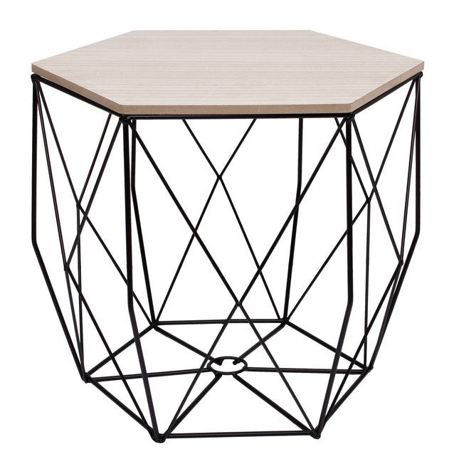 Salontafel | Salontafel Hexagoon | Bijzettafel | 1 Stuk | 40 cm | Zwart/Licht Hout