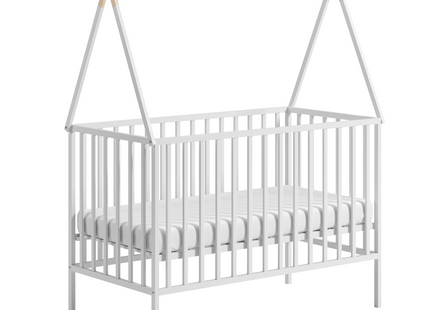 Baby Bed - Beukenhout - Verstelbaar - Inclusief Matras - Wit- 120 x 60 CM