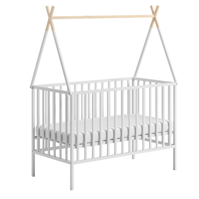 Baby Bed - Beukenhout - Verstelbaar - Inclusief Matras - Wit- 120 x 60 CM