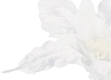 Kunstbloem - Witte Poinsettia - Ster van Bethlehem - Wit - Glitters