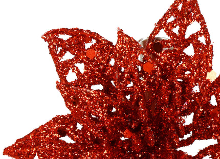 Kerstboomhanger | Met Clip | Ster van Bethlehem | Rode Glitter | 9 Cm