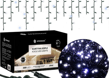 IJspegel Verlichting | Kerstverlichting Buiten | 12 m + 2.5 m Snoer | 300 LED | Flash | Koppelbaar | Koel Wit