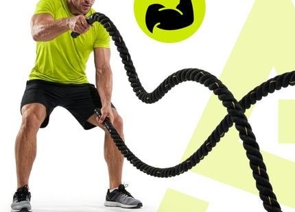 Battle Rope - 9 Meter - Inclusief Hoes - 6.2 KG - Zwart