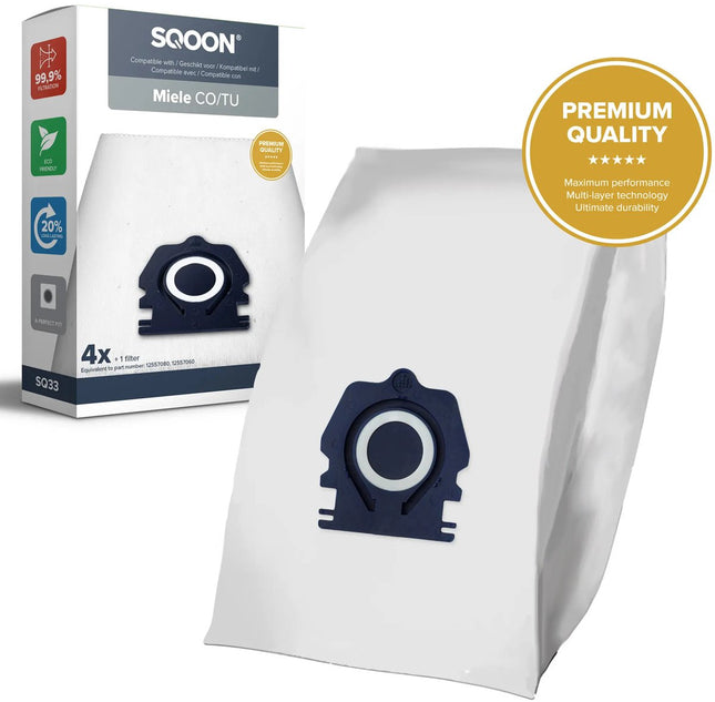 SQOON® Stofzuigerzak geschikt voor Miele S1, M1 en L1 Guard Series - Gelijk aan model: CO / TU - High Filtration - 4 stuks + 1x uitblaasfilter