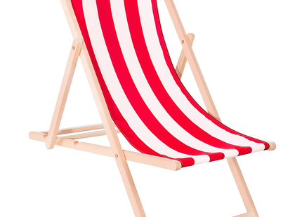 Ligbed | Strandstoel | Ligstoel | Verstelbaar | Beukenhout | Handgemaakt | Rood Wit