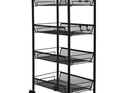 Keukentrolley - Opbergrek - Wielen - 4 Planken - Zwart - 84,5x44x27 cm