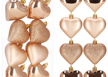 Kerstballen | Rose Goud | Hartjes | 8 Stuks | 7 Cm