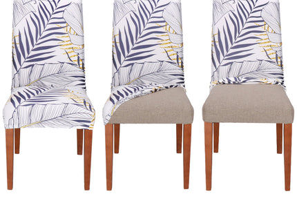 Stoelhoes - Voor Eetkamerstoelen - Met Stretch - Bladeren - Wit/Marineblauw/Geel