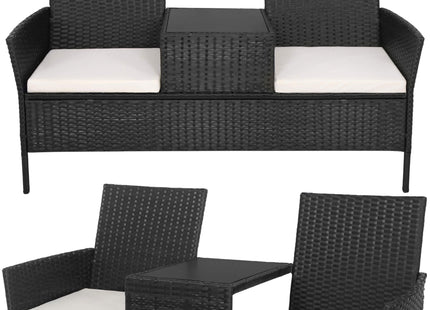 Tuinset - Stoelen - Bank - Tafel - Rotan - Zwart - 3 in 1