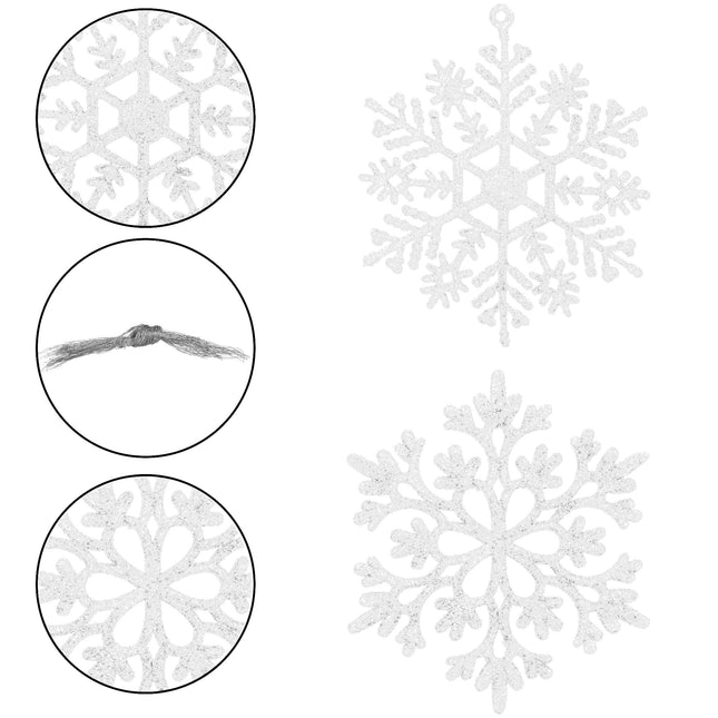 Kerstversiering | Kerstdecoratie voor binnen | Kersthanger | Sneeuwvlokken | Kunststof | 12 Stuks | 9/10 cm