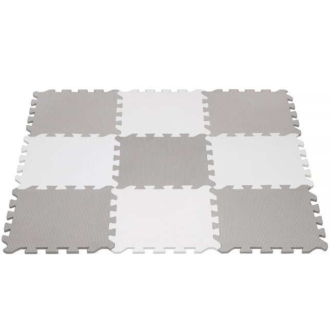 Speelmat | Speelmat Foam | Puzzelmat | 9 Puzzelstukken | 95,5 x 95,5 cm | Grijs/Wit