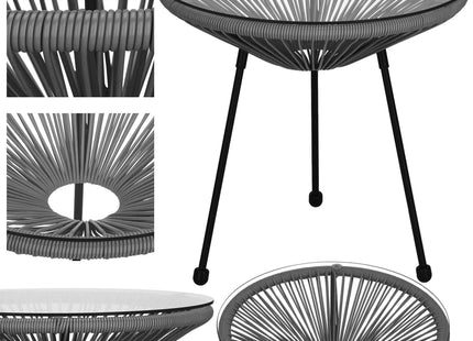 Tuintafel - Draad - Rotan - Zwart - Grijs - Rond - Glas - 50 Cm